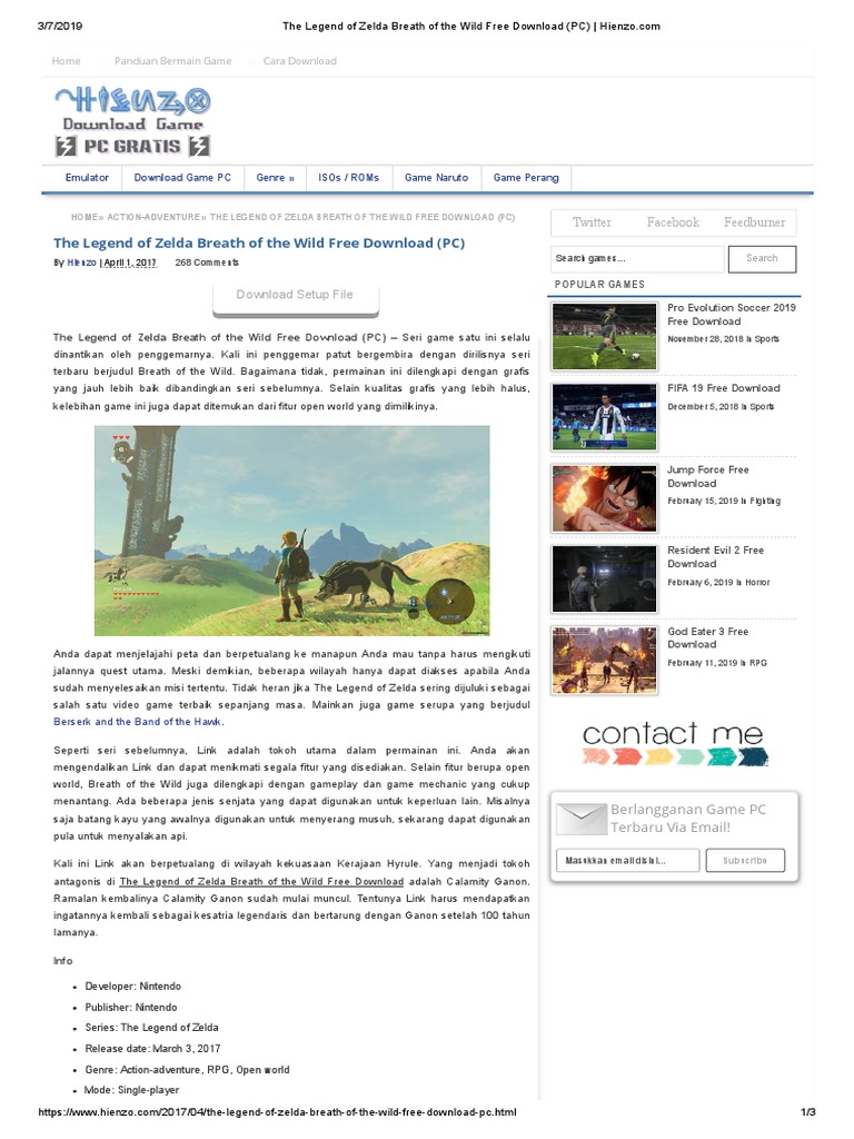 The Legend of Zelda Breath of The Wild Free Download (PC) | PDF | Game ...