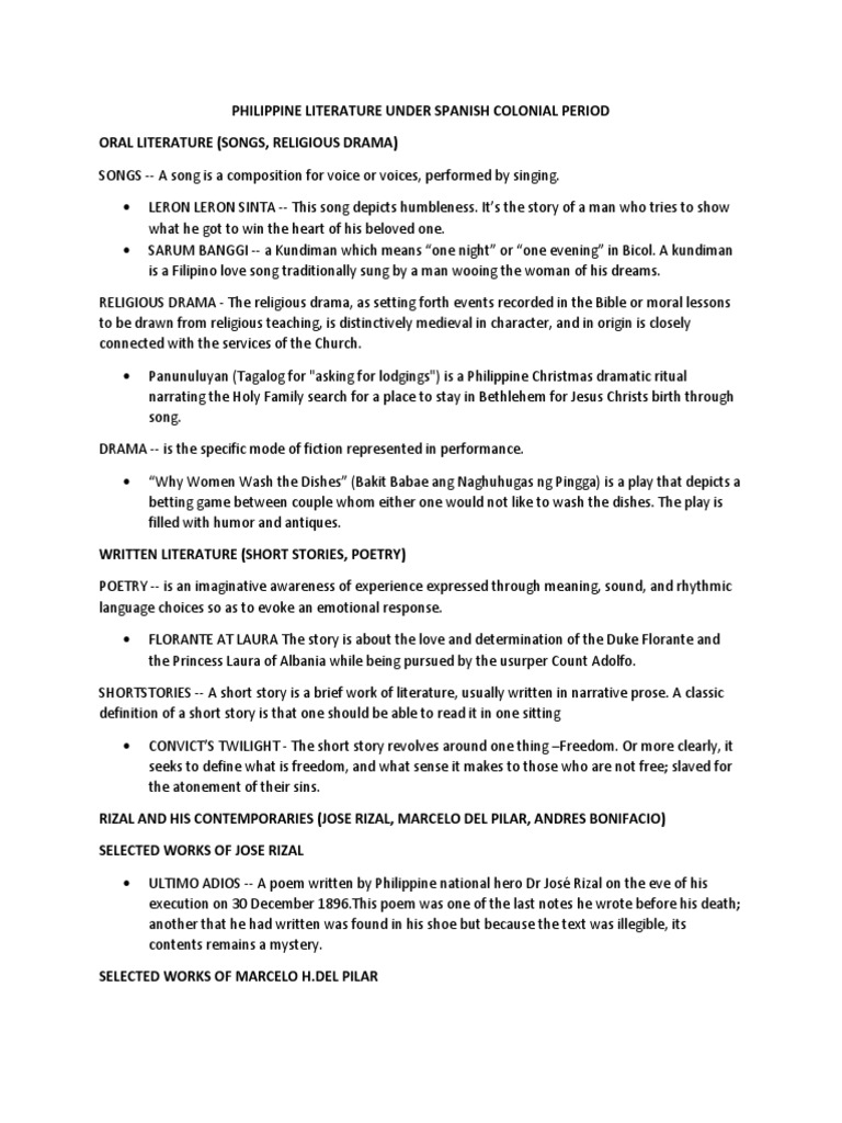 Philippine Literature Under Spanish And American Colonial Period Pdf
