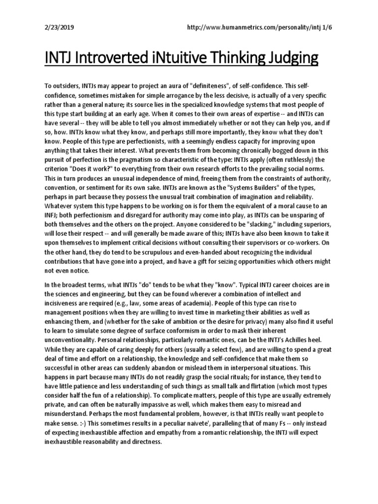 INTJ Personality Insights | PDF | Personality Type | Intuition