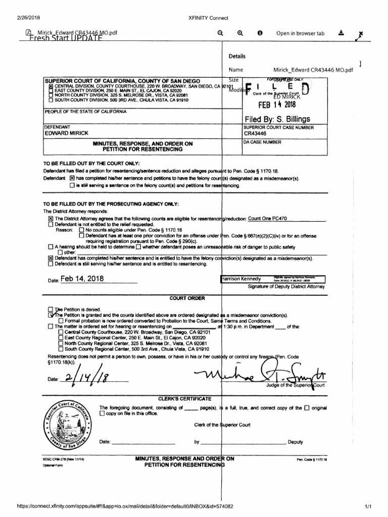 Resentencing Order for Edward Mirick | PDF | Probation | Misdemeanor