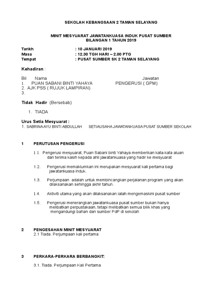 Minit Mesyuarat Pss 2019 Pdf