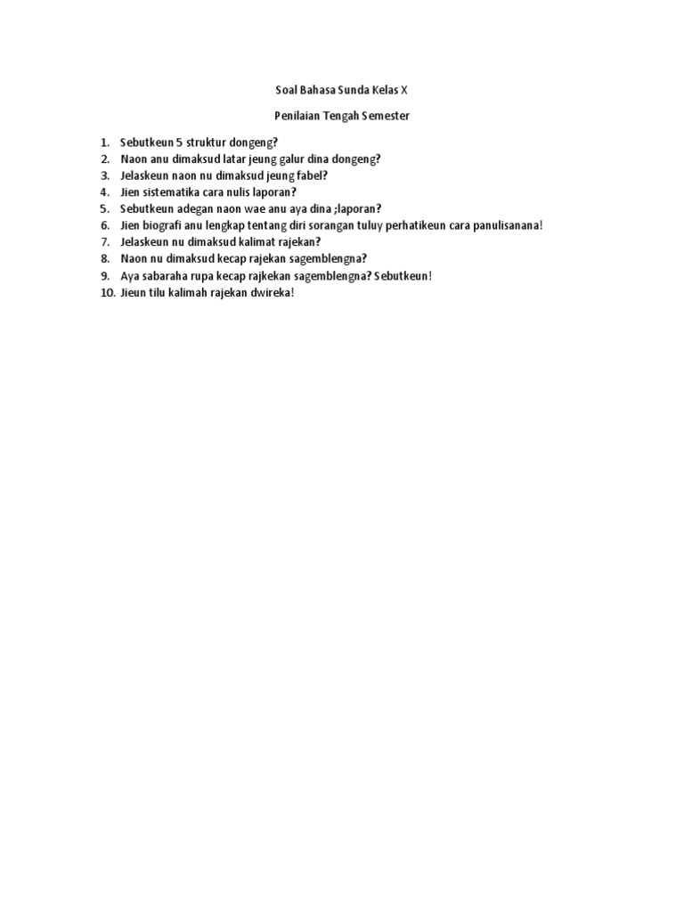 Soal Bahasa Sunda Kelas X