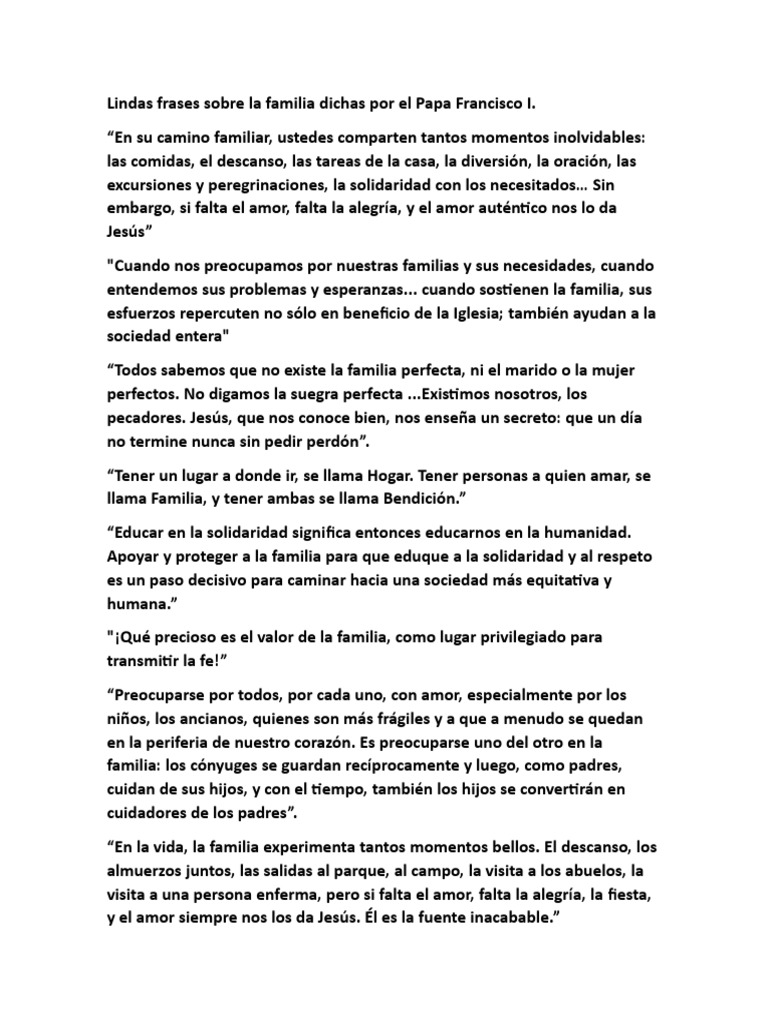 Reflexiones del Papa sobre la Familia | PDF | Familia | Amor