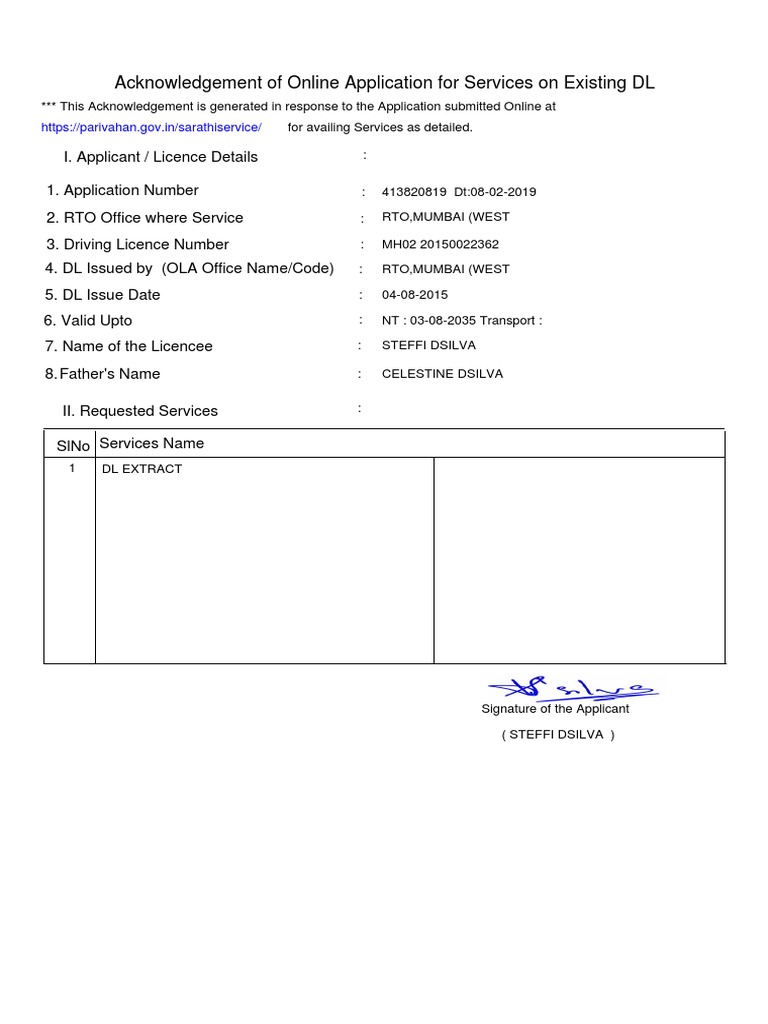 Online DL Application Acknowledgement | PDF | Hearing Loss | Driver's ...