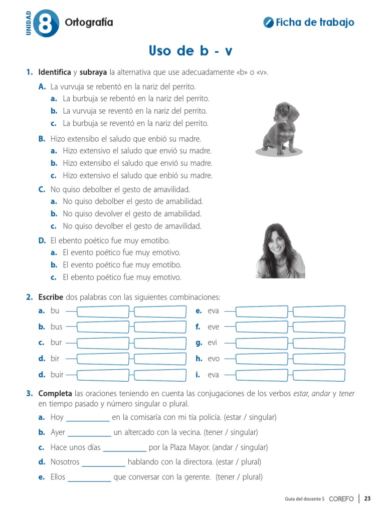 2018 Com5p u8 Ficha Ortografia Uso de b V | Idiomas | Artes del