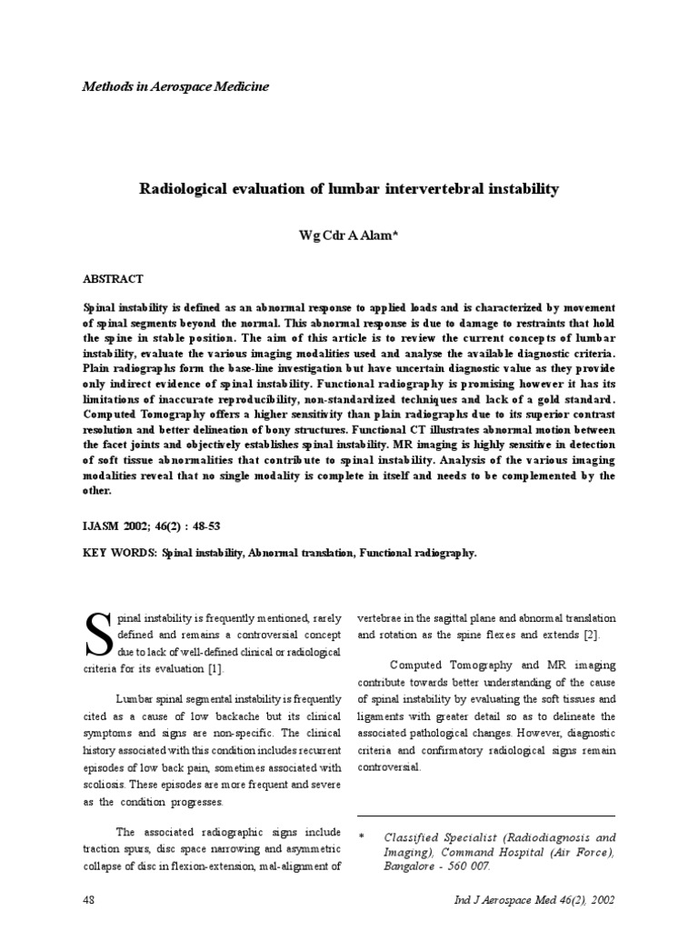 Radiological Assessment of Lumbar Instability | PDF | Vertebral Column ...