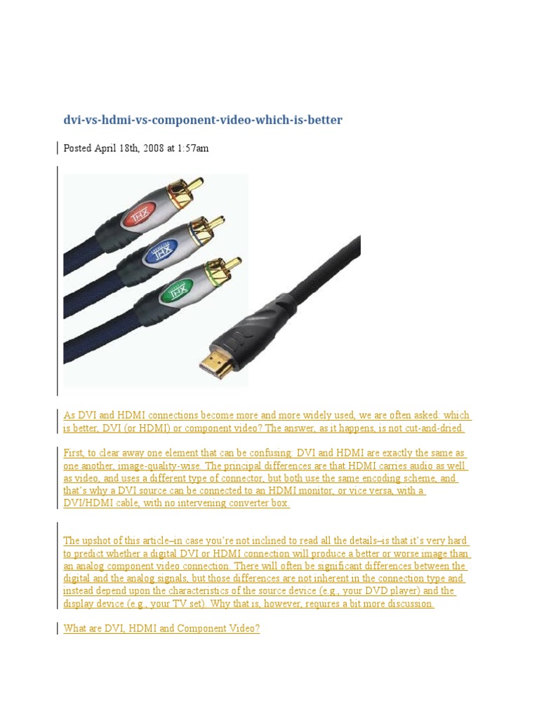 DVI vs HDMI vs Component Video Explained | PDF | Optics | Hdmi