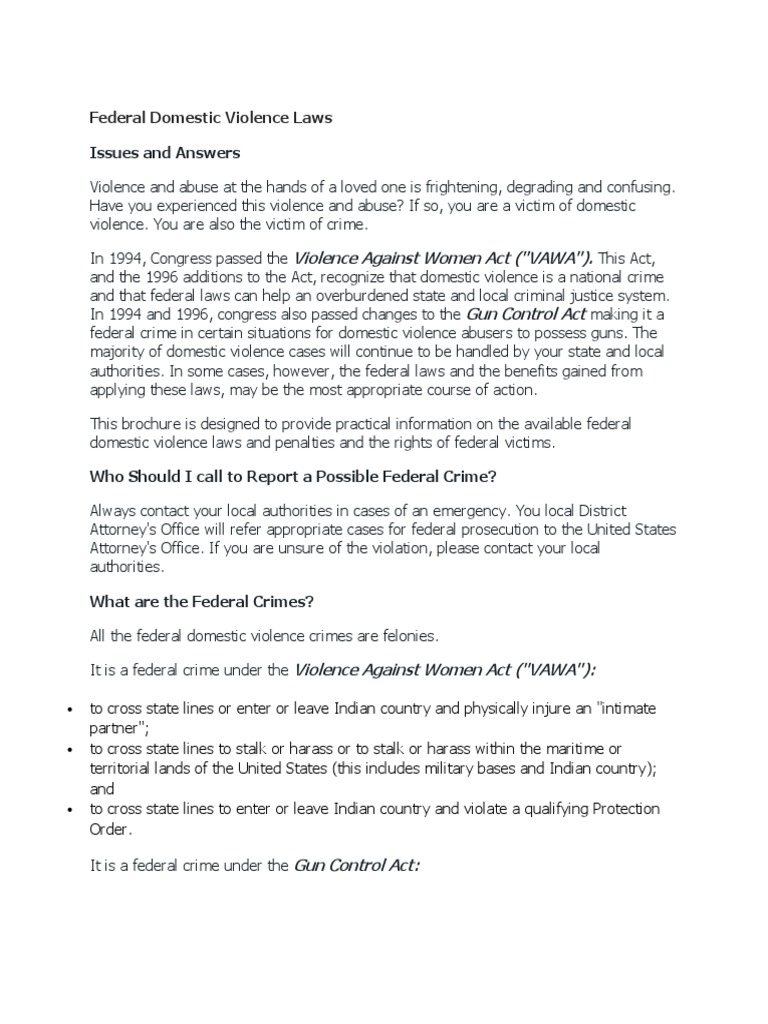 An Overview of Federal Domestic Violence Laws and the Rights of Victims