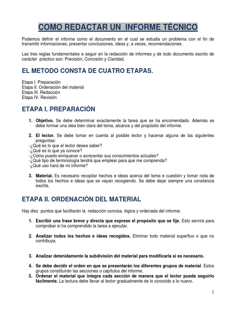 Como Redactar Un Informe Técnico El Metodo Consta De