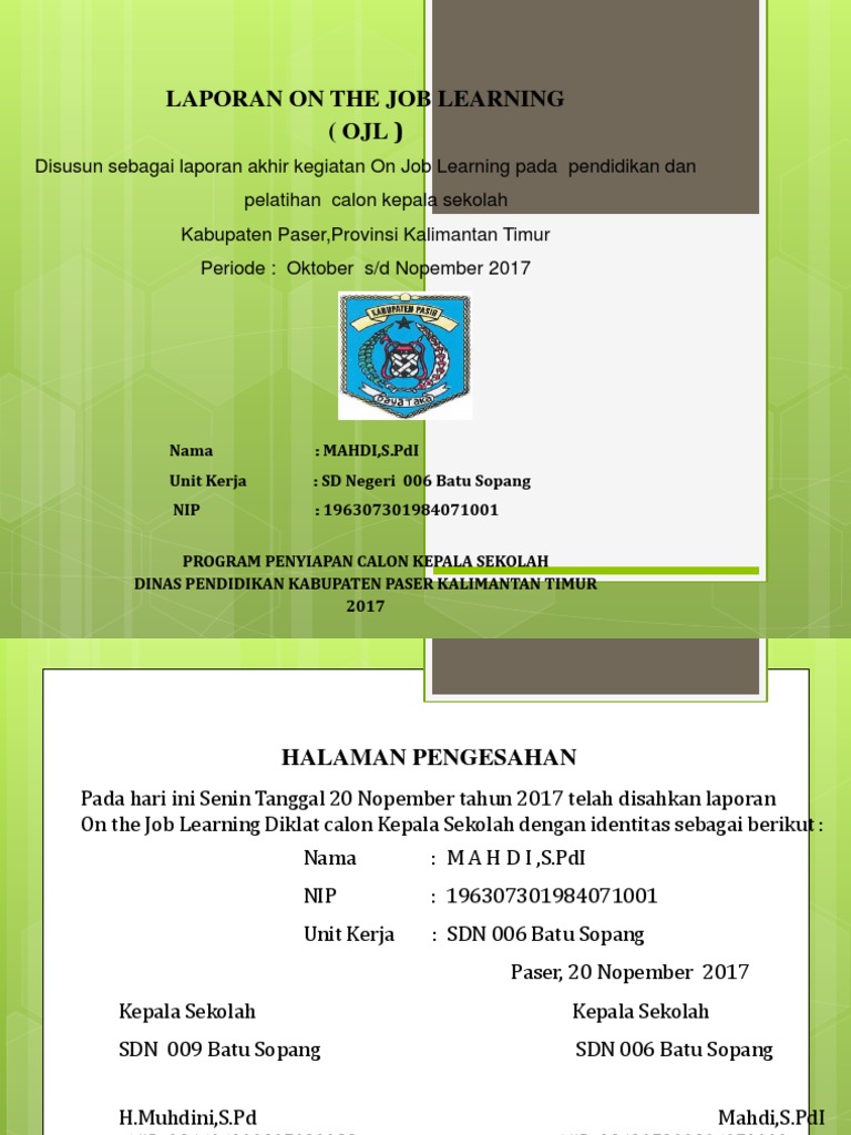 Contoh Laporan Ojl Kepala Sekolah Sd Seputar Laporan
