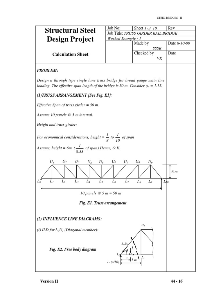 Structural steel design project calculation sheet pdf truss