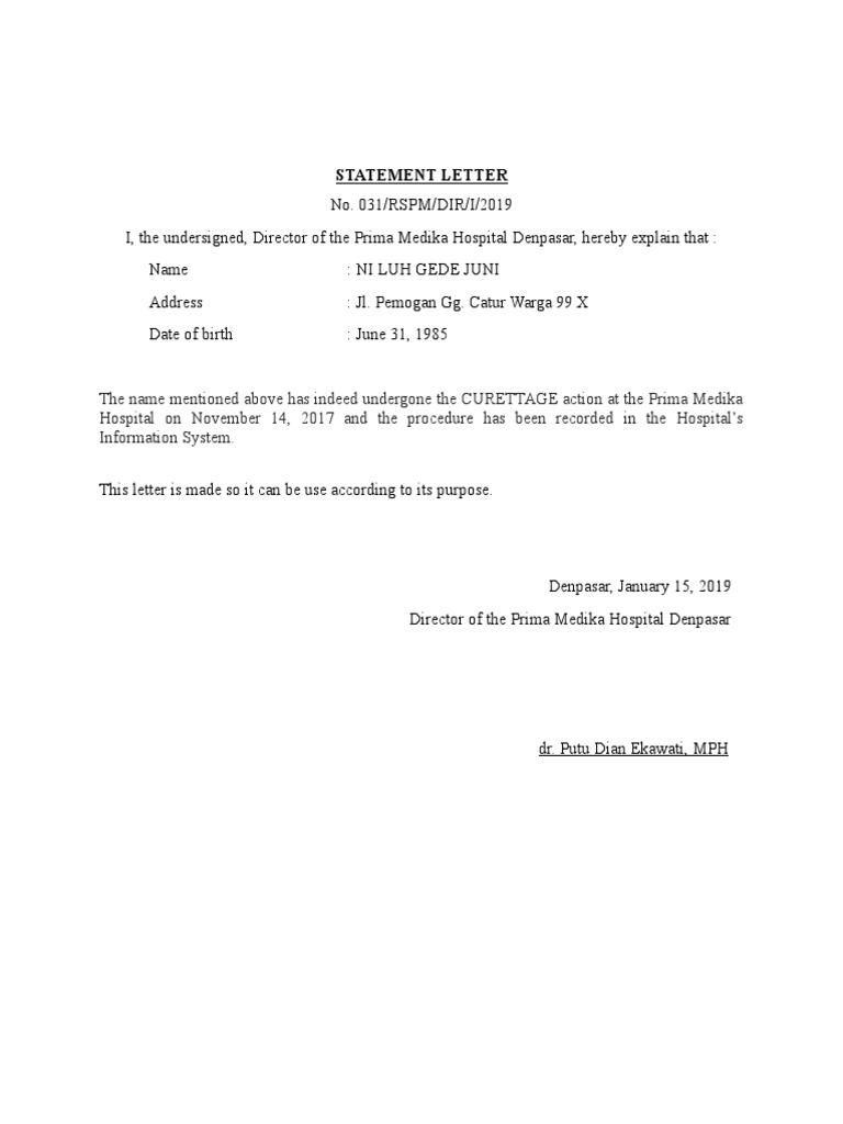 Surat Keterangan English | PDF