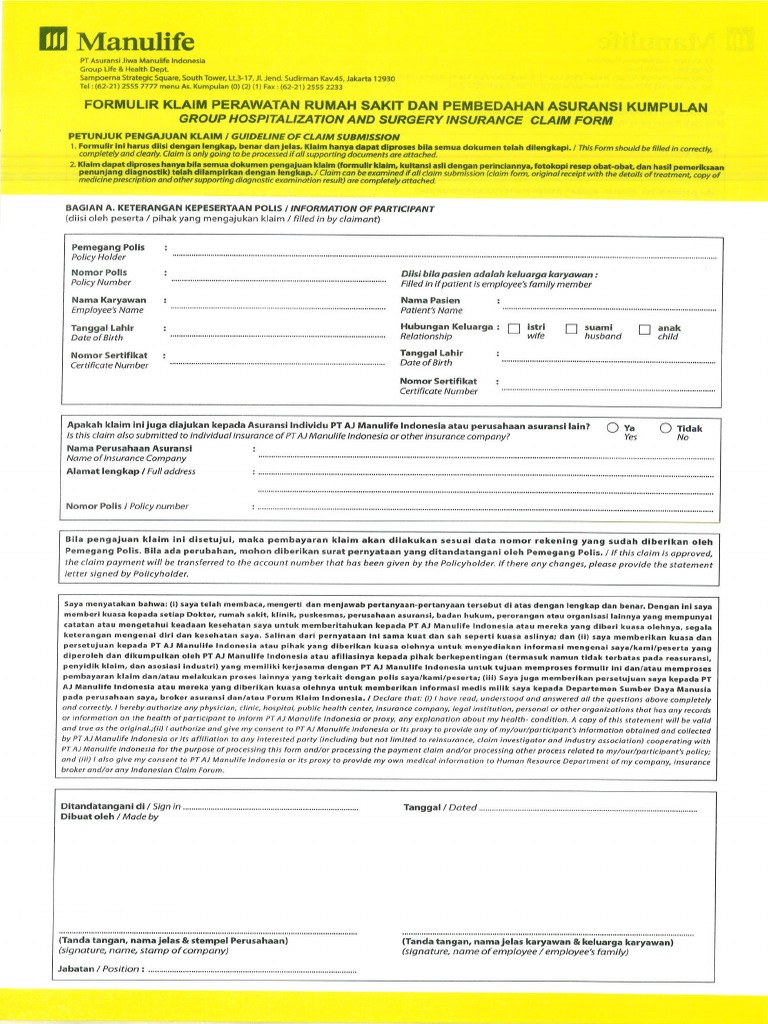 Manulife Form Claim Rawat Inap PDF