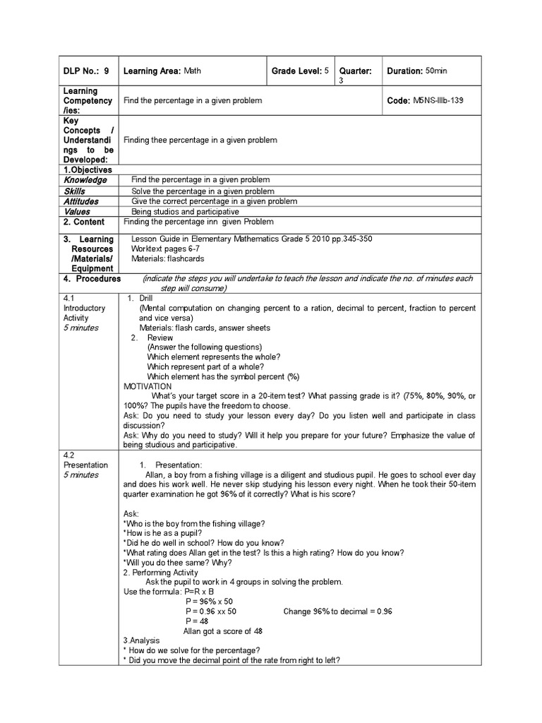 COT MATHEMATICS 5 Percentage Physics & Mathematics Free 30day