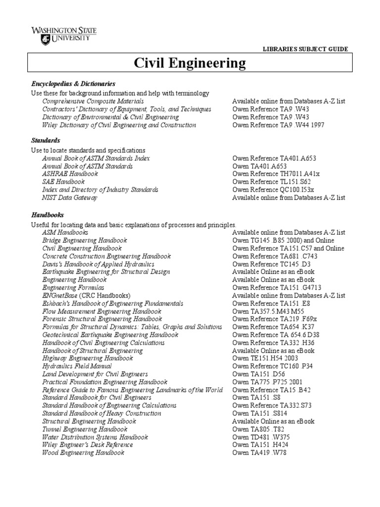 Civil Engineering Subject Guide | PDF | Information Science | Engineering
