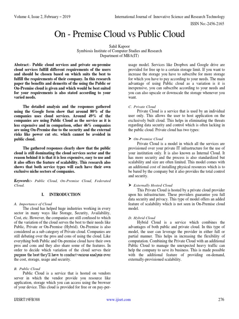 On-Premise vs Public Cloud Analysis | PDF | Cloud Computing | Computing