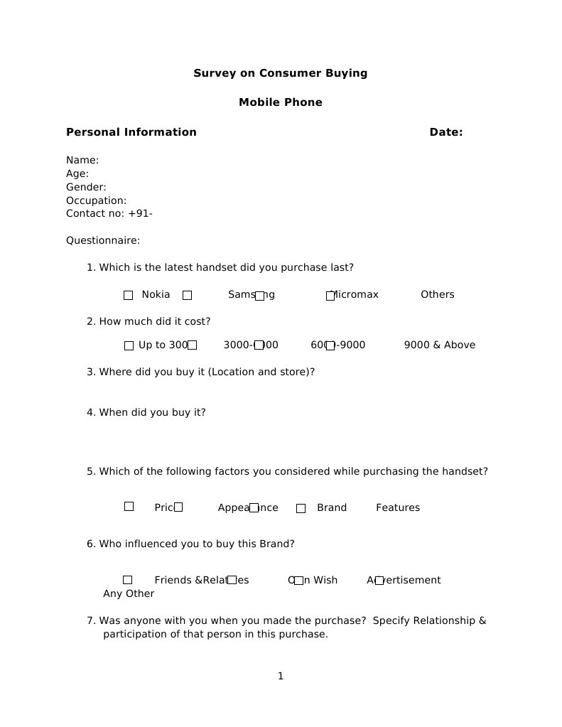Mobile Phone Purchase Survey | PDF