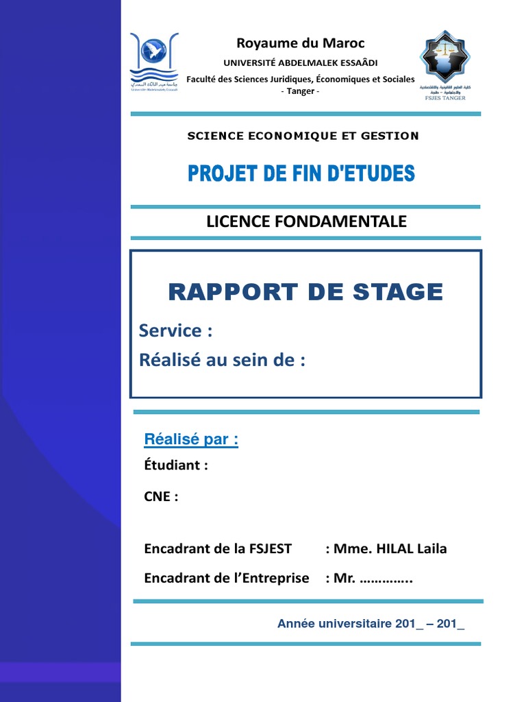 Page de garde rapport de stage FSJEST | PDF