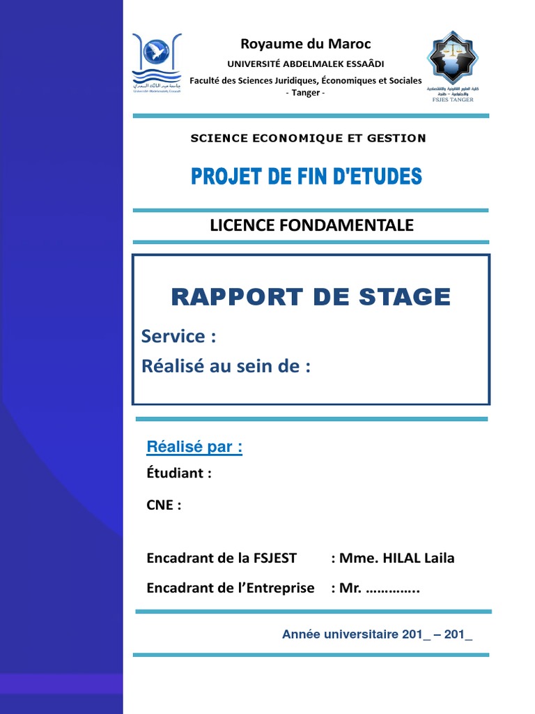 Page De Garde Rapport De Stage Fsjestdocx