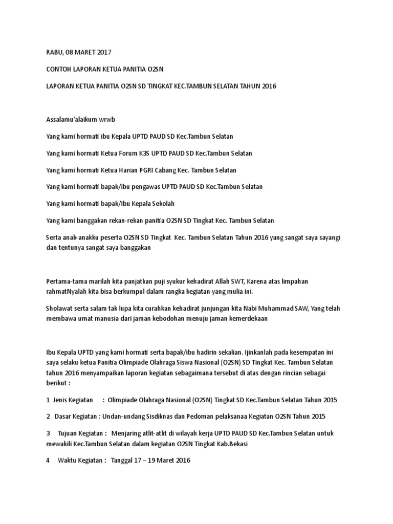 Sambutan Ketua Panitia O2sn Smp