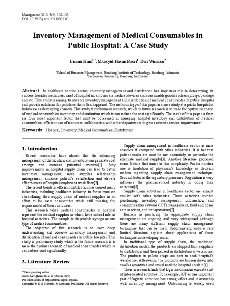 Inventory Management of Medical Consumables in Public Hospital: A Case ...