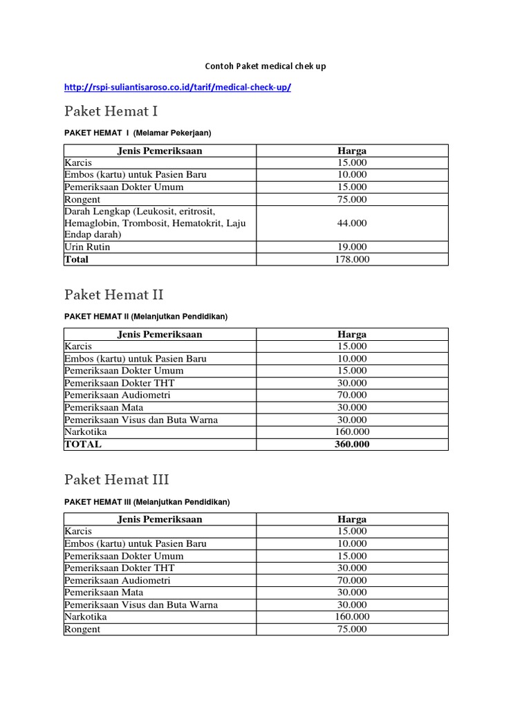 Contoh Paket Medical Chek Up Pdf