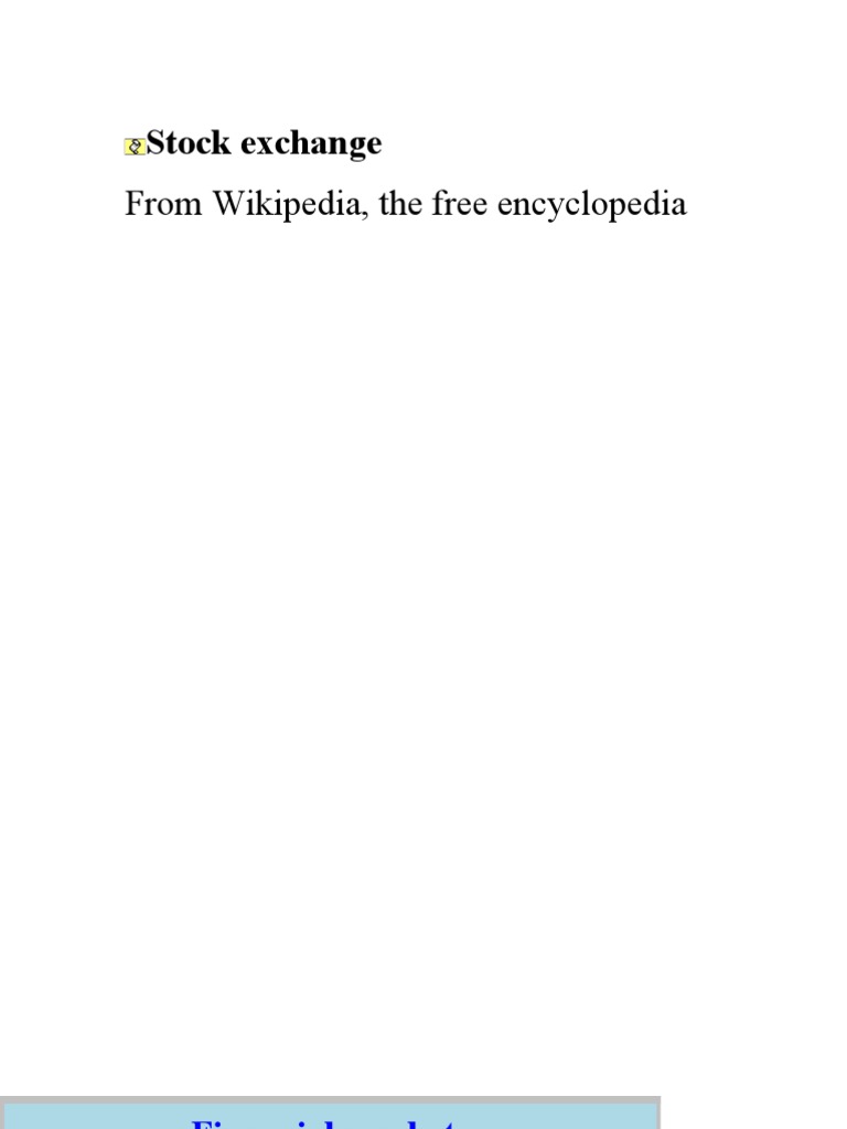 Stock Exchange: From Wikipedia, The Free Encyclopedia | PDF | Financial