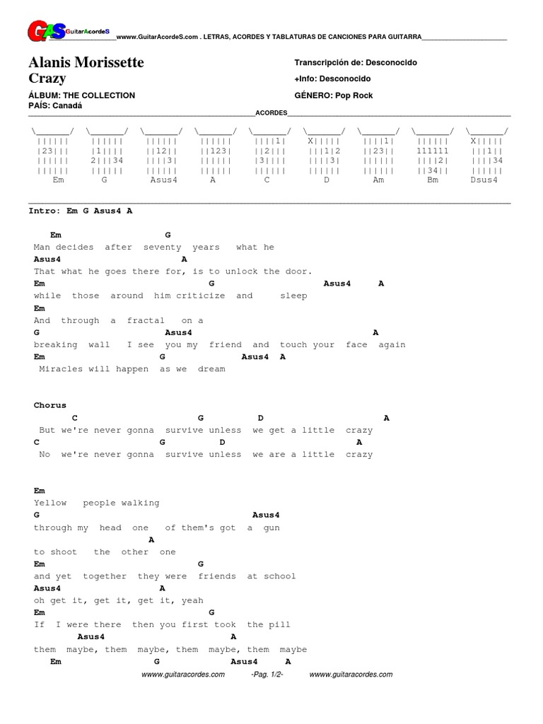 Alanis Morissette Crazy PDF Recorded Music Songs