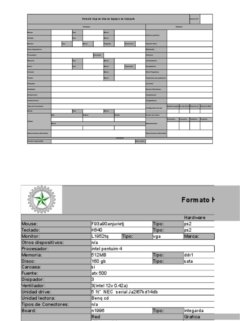 Formato Hoja de Vida de Computadores | PDF | Hardware de la computadora ...