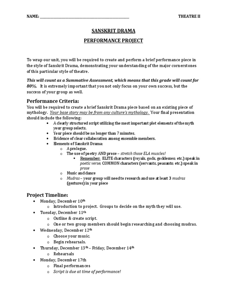 Sanskrit Drama Performance Project Guide | PDF
