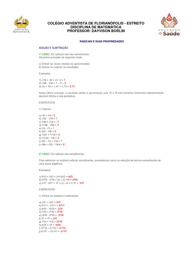 APOSTILA DE SIMPLIFICAÇÃO DE RADICAIS - Fundamentos de Matemática