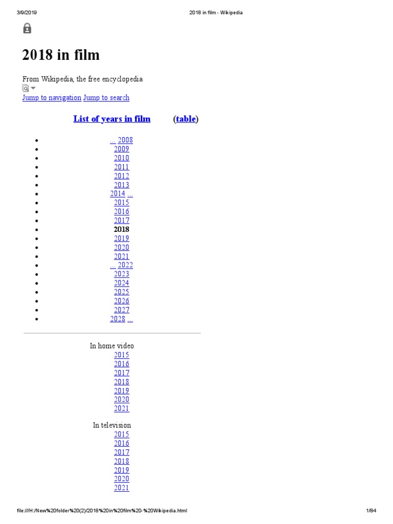 2018 in Film - Wikipedia PDF | PDF | Leisure