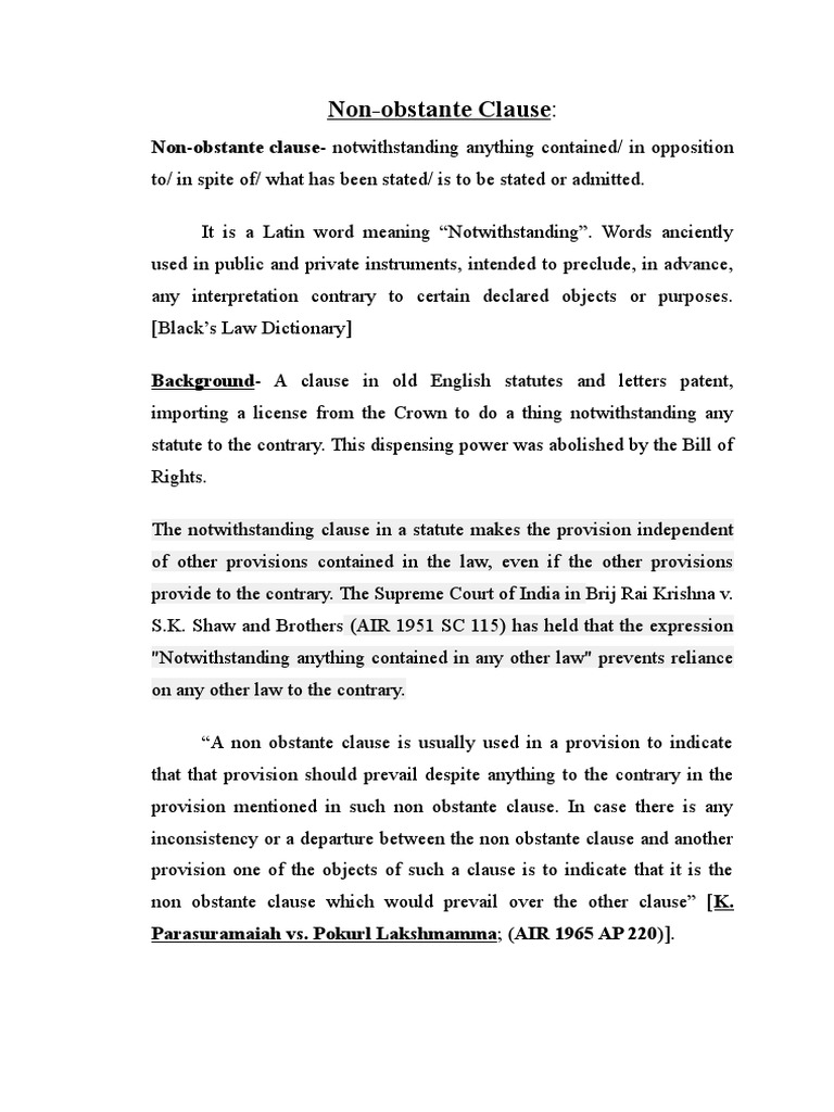 Non Obstante Clause Meaning In Marathi