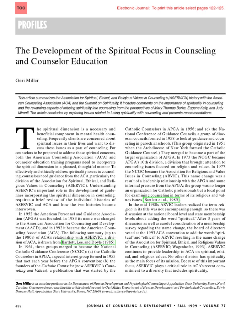 ASERVIC's Role in Counseling Spirituality | PDF | School Counselor ...