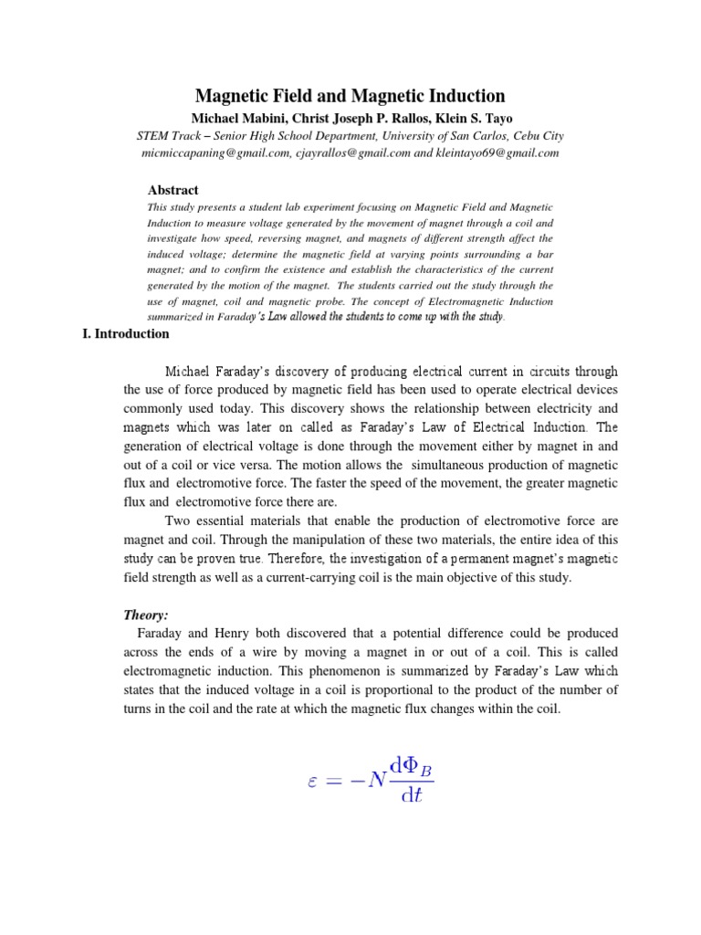 Physics lab report Induction Field