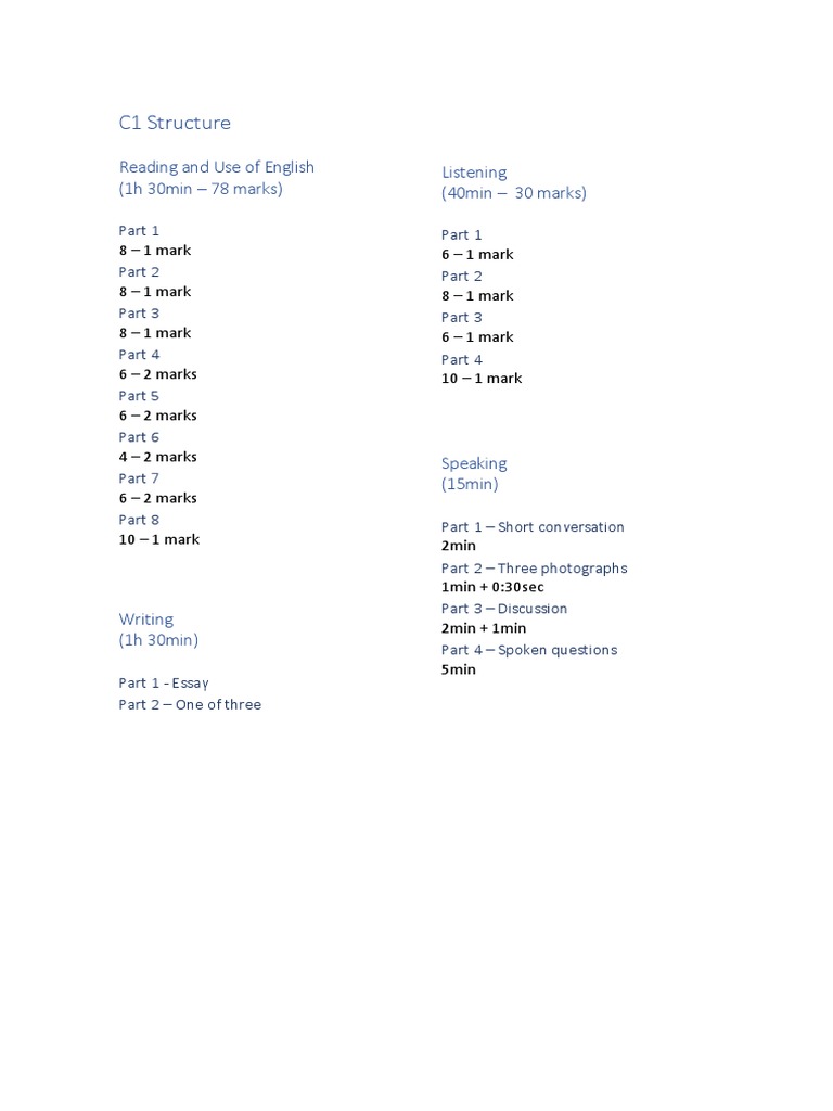 C1 Structure: Reading and Use of English (1h 30min - 78 Marks ...