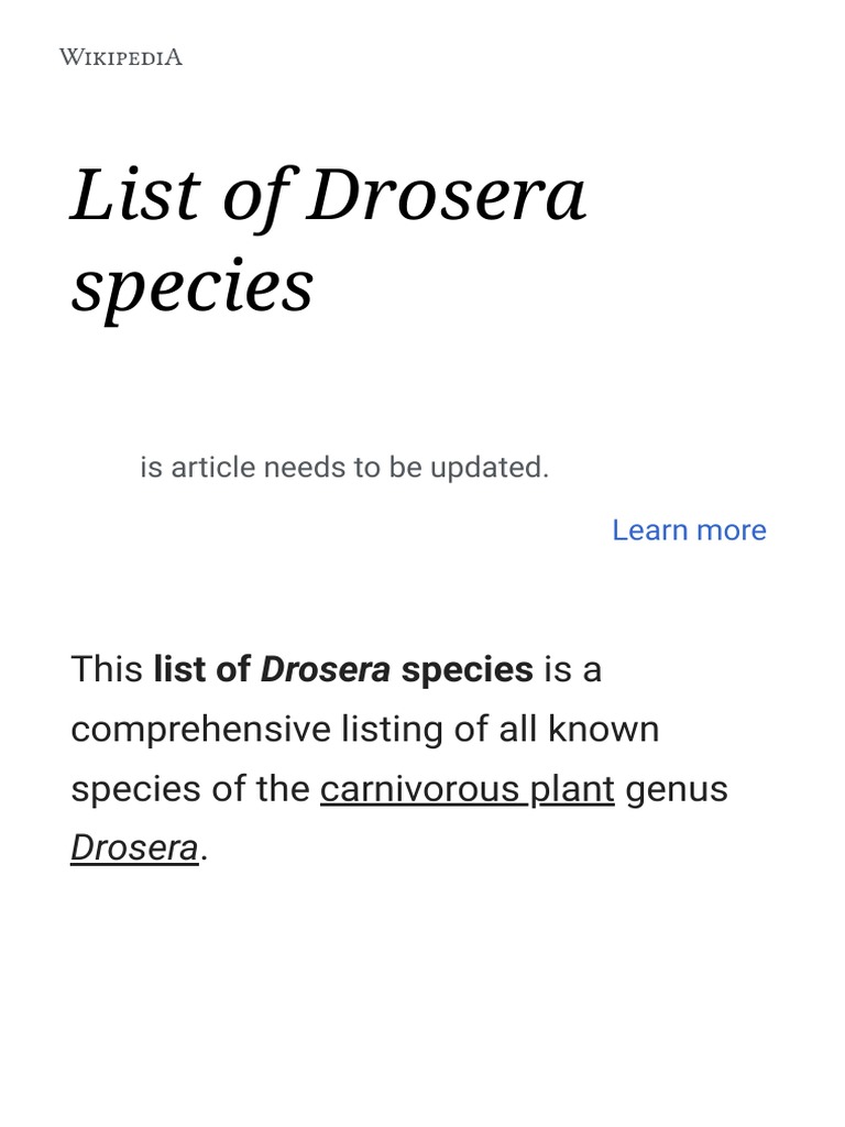 Comprehensive Drosera Species List | PDF | Plants | Flora