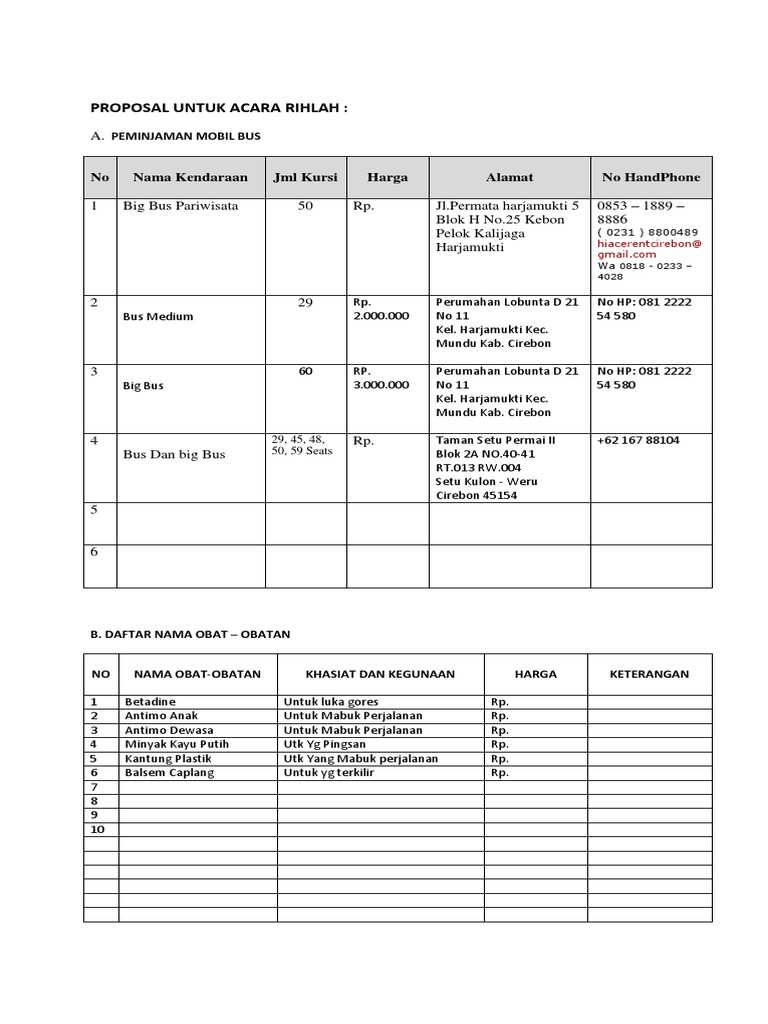 Proposal Peminjaman Mobil Bus Untuk Acara Rihlah | PDF