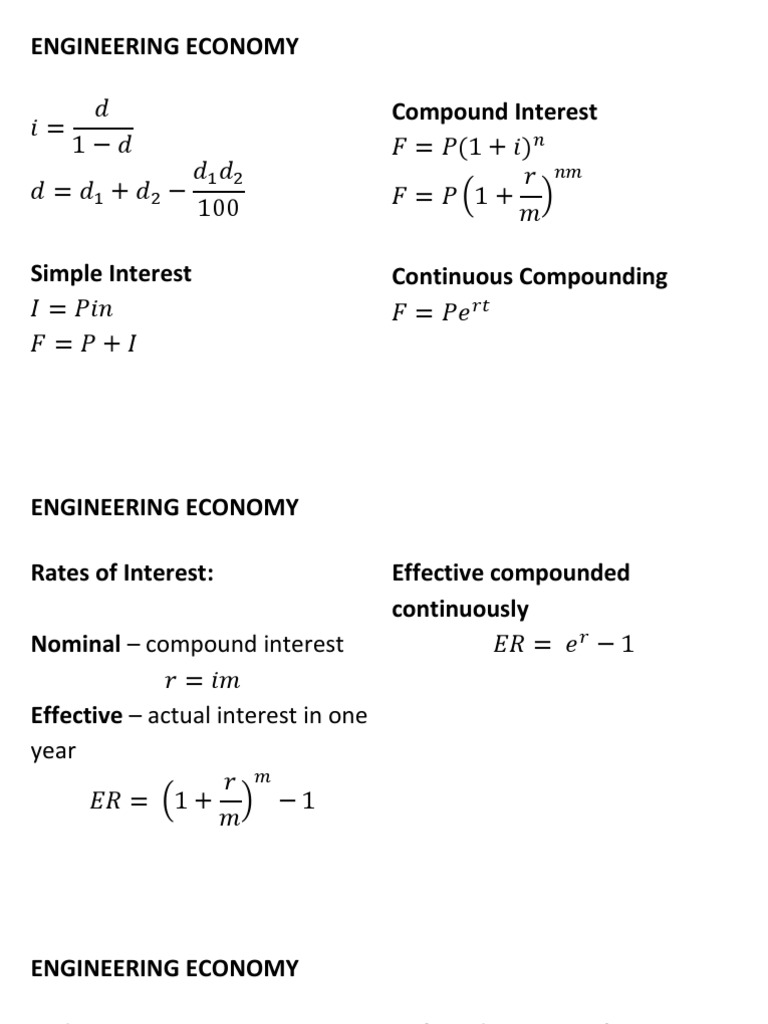 Engineering Economy Formulas Overview | PDF | Depreciation | Interest