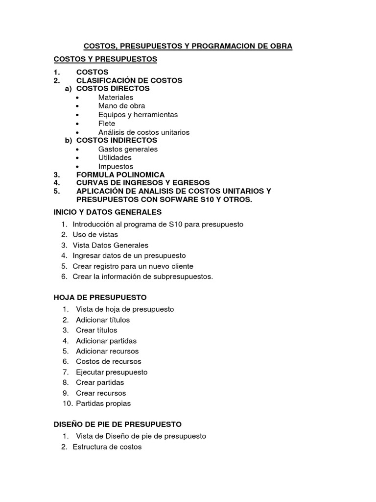 Costos, Presupuestos y Programacion de Obra Con s10 y Project | PDF ...