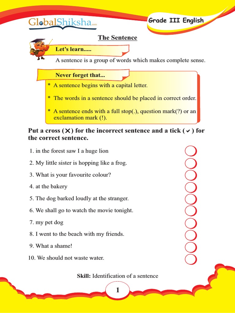 Grade 3 Sentence Structure Worksheets | PDF | Sentence (Linguistics) |  Language Mechanics, image size:768x1024