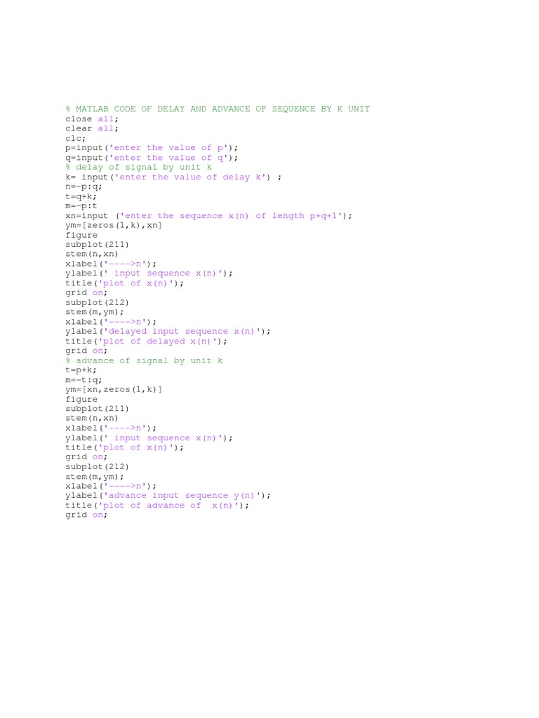 MATLAB Delay and Advance Sequence Code | PDF
