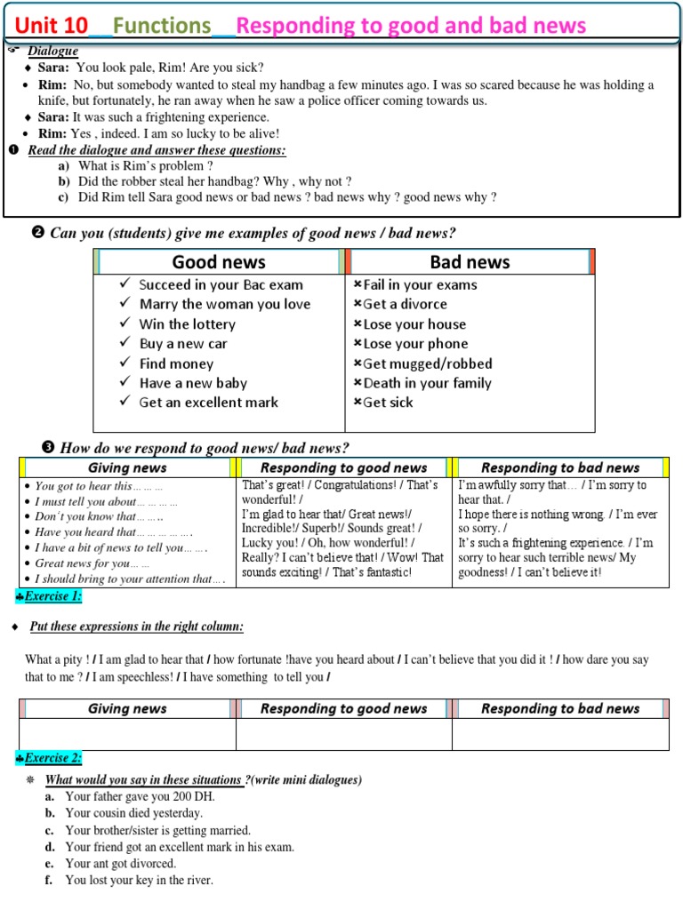 Can you (students) give me examples of good news / bad news?
