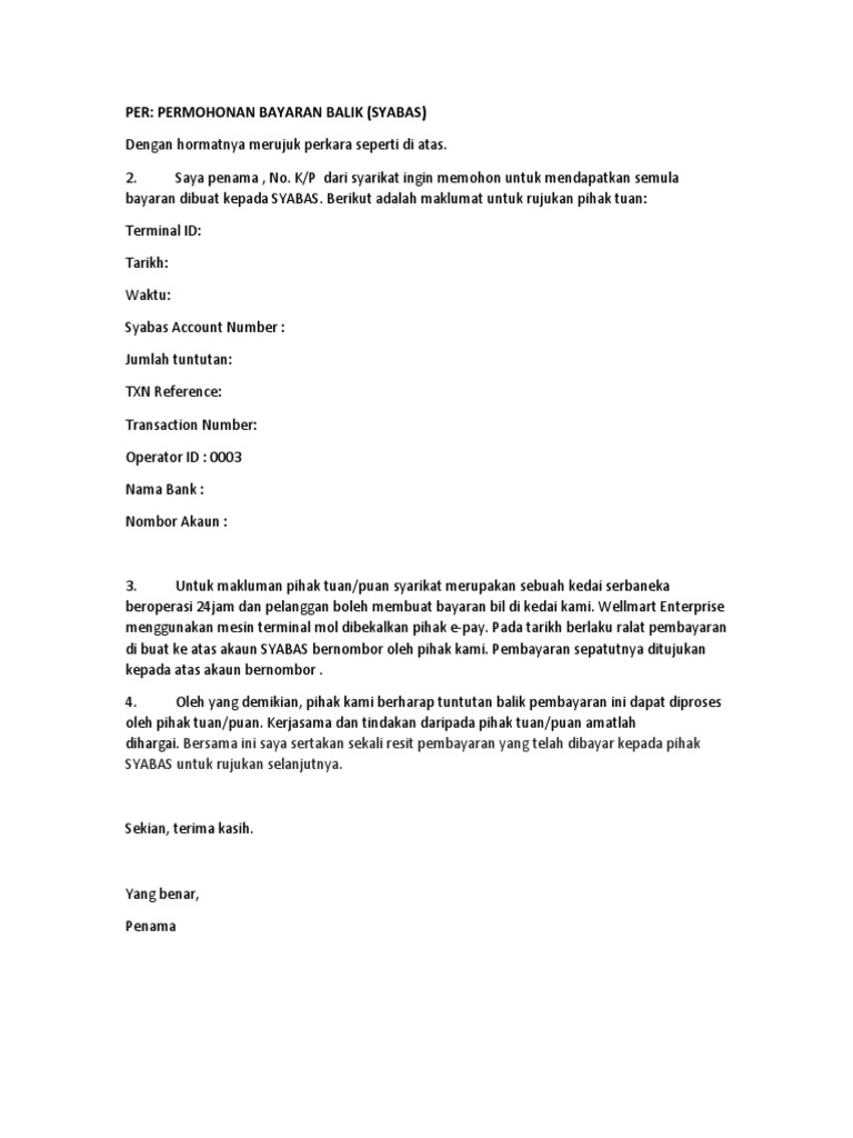 Surat Permohonan Tuntutan Balik Bayaran Pdf