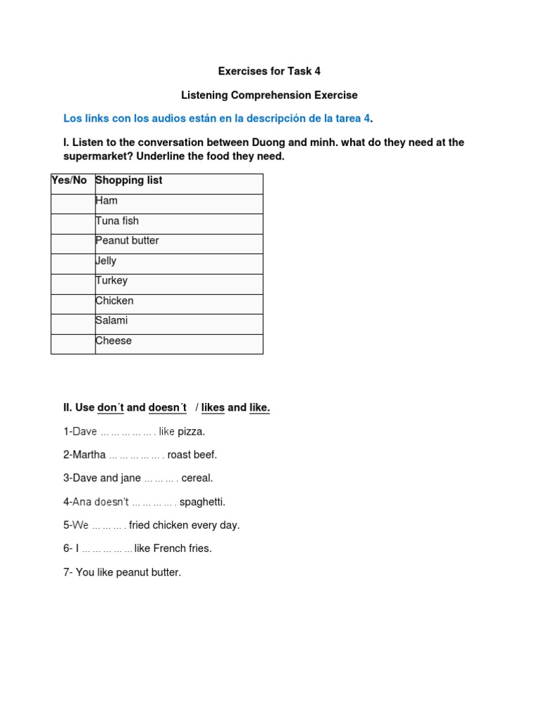 Exercises For Task 4 | PDF | North American Cuisine | Food And Drink