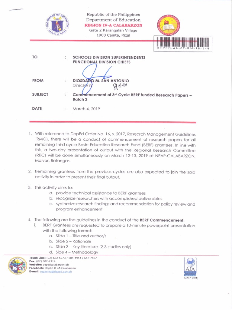 BERF Commencement Guidelines and Details | PDF | Curriculum | Behavior ...