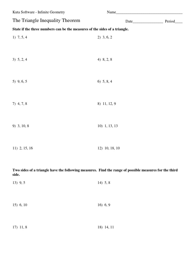 11-The Triangle Inequality Theorem  PDF  Triangle  Geometric Shapes Regarding Triangle Inequality Theorem Worksheet