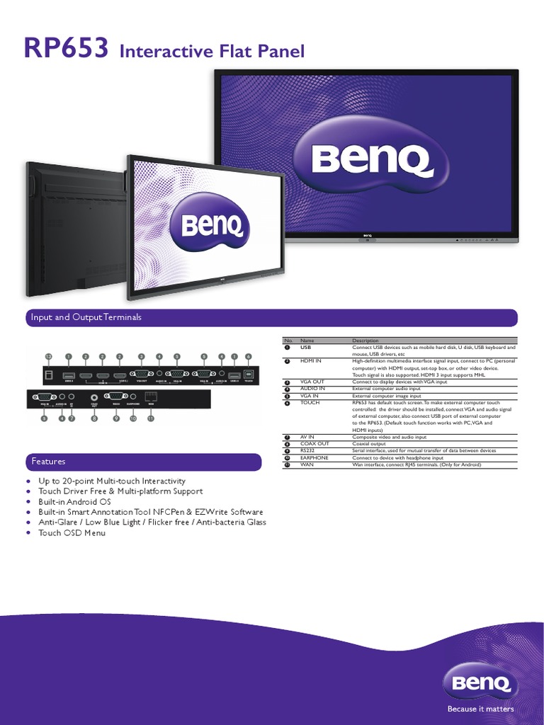 BenQ RP653 Datasheet English PDF | PDF | Hdmi | Computer Monitor