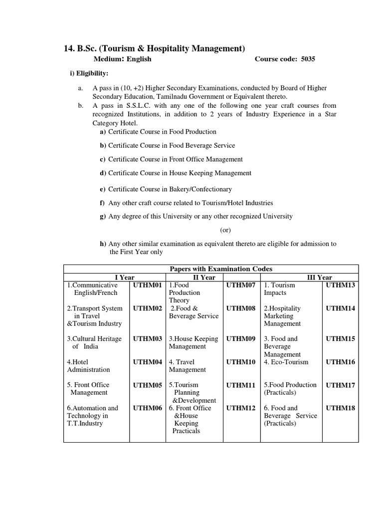B.Sc. in Hospitality & Tourism Management | PDF | Bachelor's Degree ...