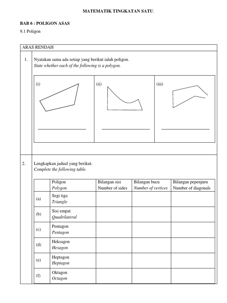 Worksheet on Polygons and Angles | PDF | Polygon | Euclidean Geometry